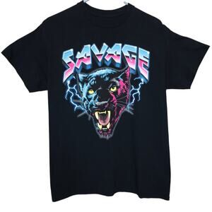 DOM Savage Black Panther Lightning Graphic Tee M Cyber Y2K Retro
